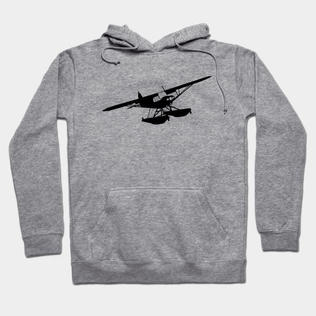 Super Cub on Floats Airplane Silhouette Black Hoodie by DesignedForFlight